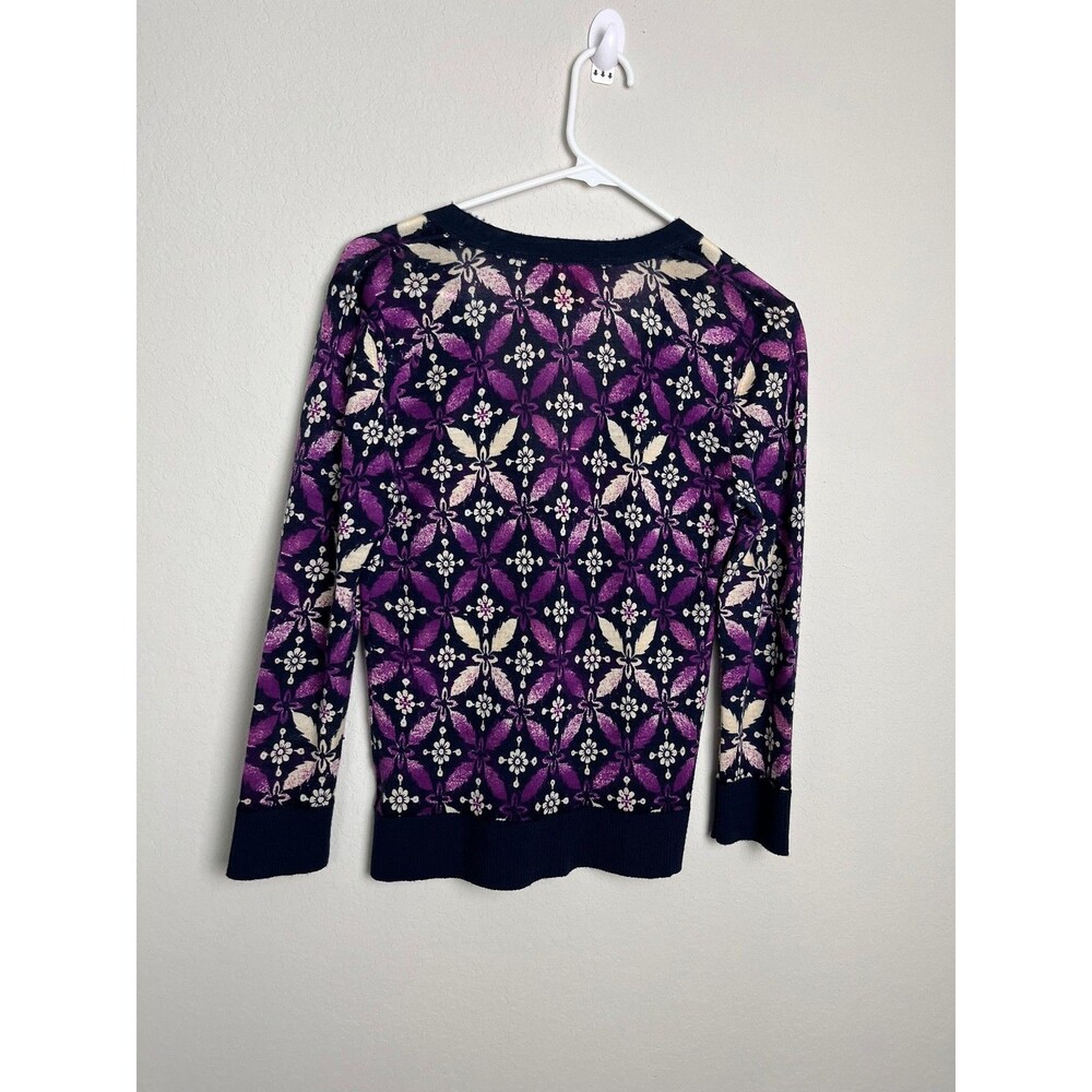 Tory Burch Cardigan Sweater Womens Small Blue Floral Wool Button Front Knit - Picture 6 of 8